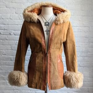 70s Vintage Orange Suede Penny Lane Jacket Groovy Shearling Leather Afghan Coat